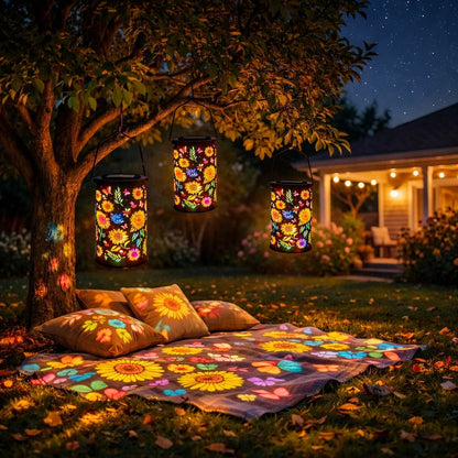 Decoratieve Tuinlantaarn op Zonne-energie met Bloemenpatroon voor Terras en Tuin | Warm & Gekleurd Licht | Sfeerverlichting voor Tuinpad en Balkon