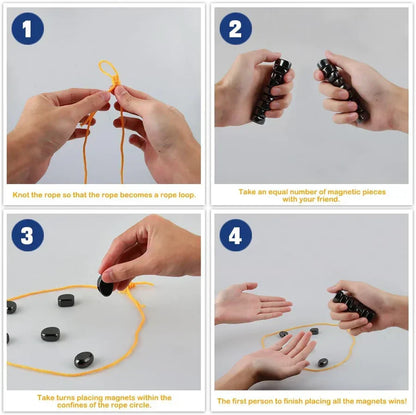 Magnetisch Schaakspel - Reisschaakspel met Magneetsteen - Magnetisch Tafelspel - Magnetische Schaakstukken Spel - Magnetische Bordspellen voor Kinderen en Volwassenen - Strategiespel met Koord - Educatief Coördinatie Concentratiespel