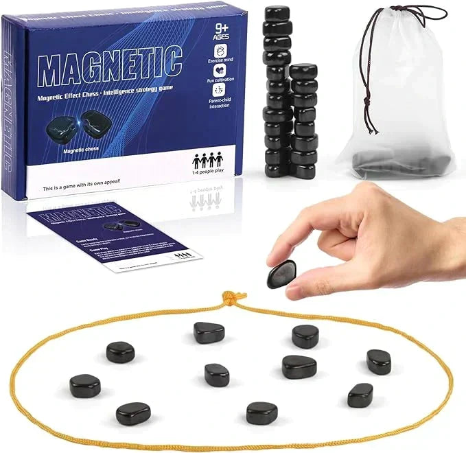 Magnetisch Schaakspel - Reisschaakspel met Magneetsteen - Magnetisch Tafelspel - Magnetische Schaakstukken Spel - Magnetische Bordspellen voor Kinderen en Volwassenen - Strategiespel met Koord - Educatief Coördinatie Concentratiespel
