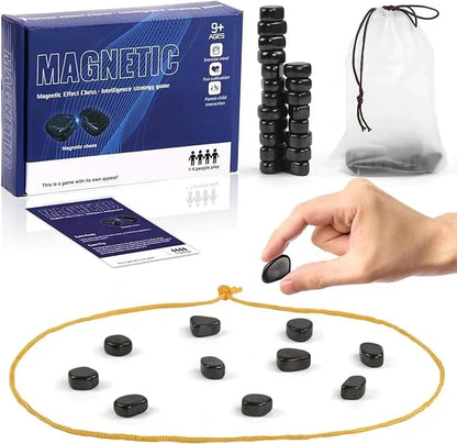 Magnetisch Schaakspel - Reisschaakspel met Magneetsteen - Magnetisch Tafelspel - Magnetische Schaakstukken Spel - Magnetische Bordspellen voor Kinderen en Volwassenen - Strategiespel met Koord - Educatief Coördinatie Concentratiespel