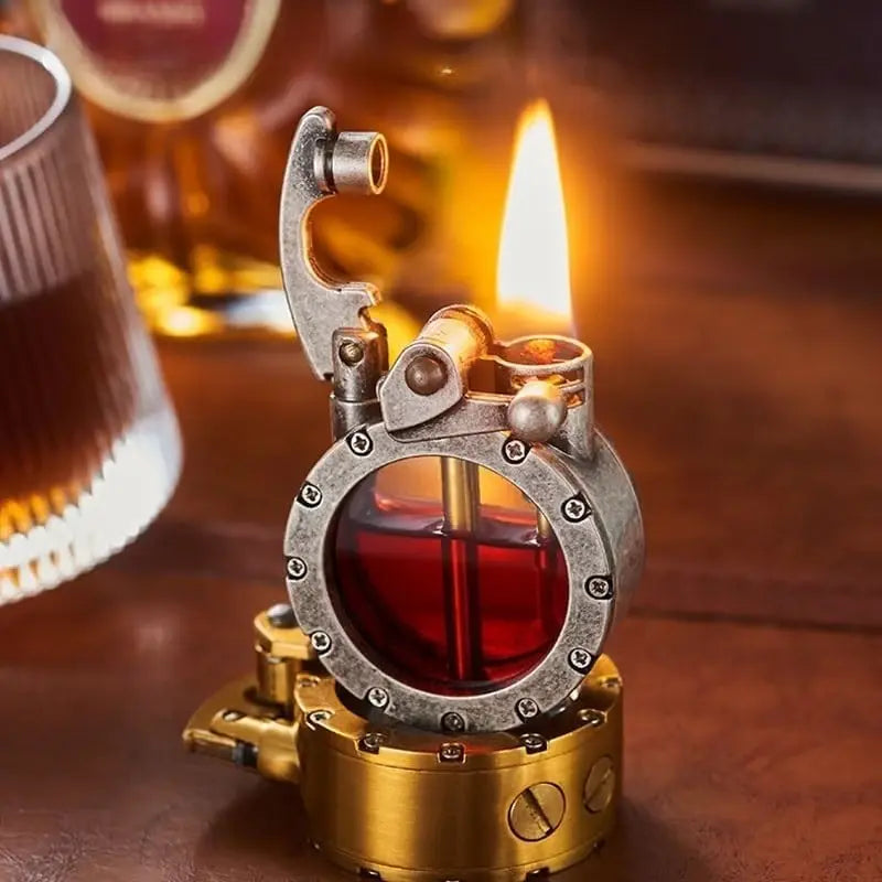 Vintage Transparante Aansteker – Zinken Metalen Benzine-aansteker met Retro Charme voor Verzamelaars