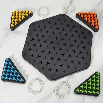 Strategisch Driehoekspel – Elastiekenpuzzel met Houten Pinnen voor Concentratie en Tactisch Denken