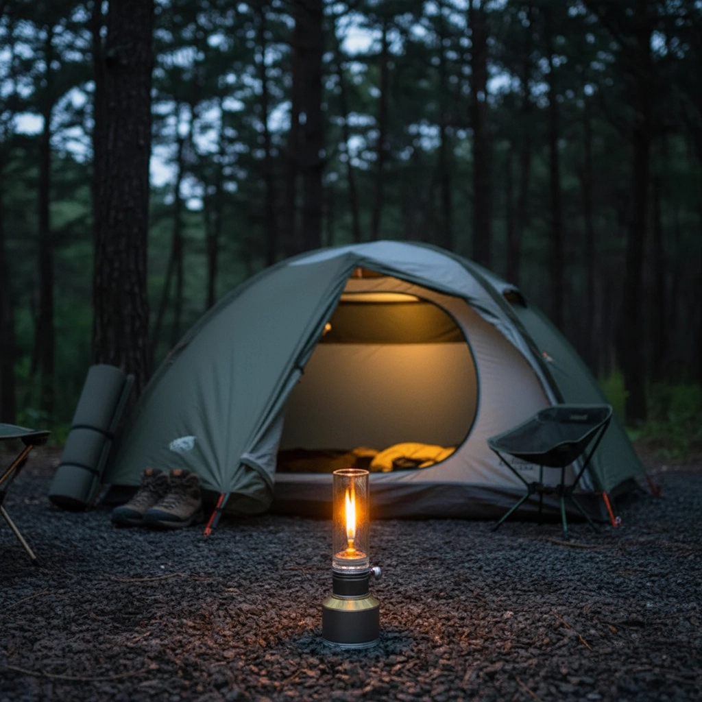 Vintage Campinglamp op Butaan met Verstelbare Vlam – Compact Buitenlicht voor Wandelaars en Avonturiers