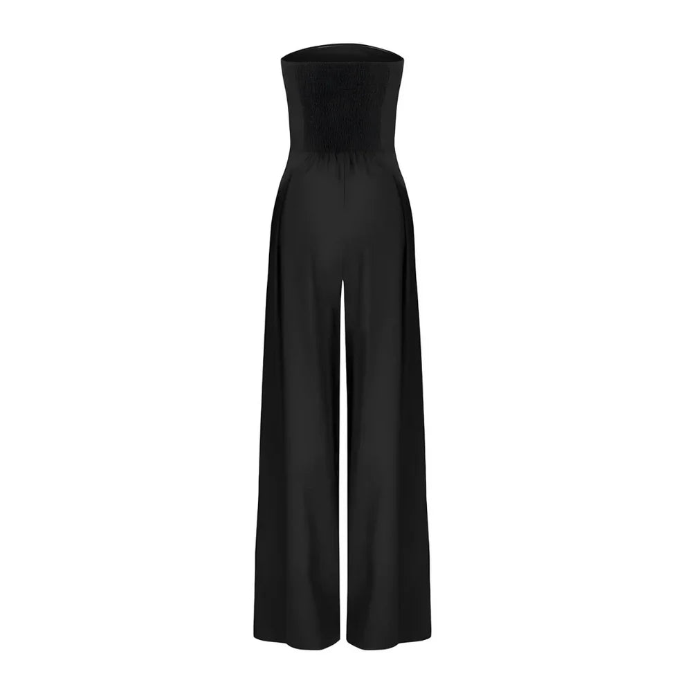 Vrouwelijke Jumpsuit Zonder Schouders Wijde Pijpen