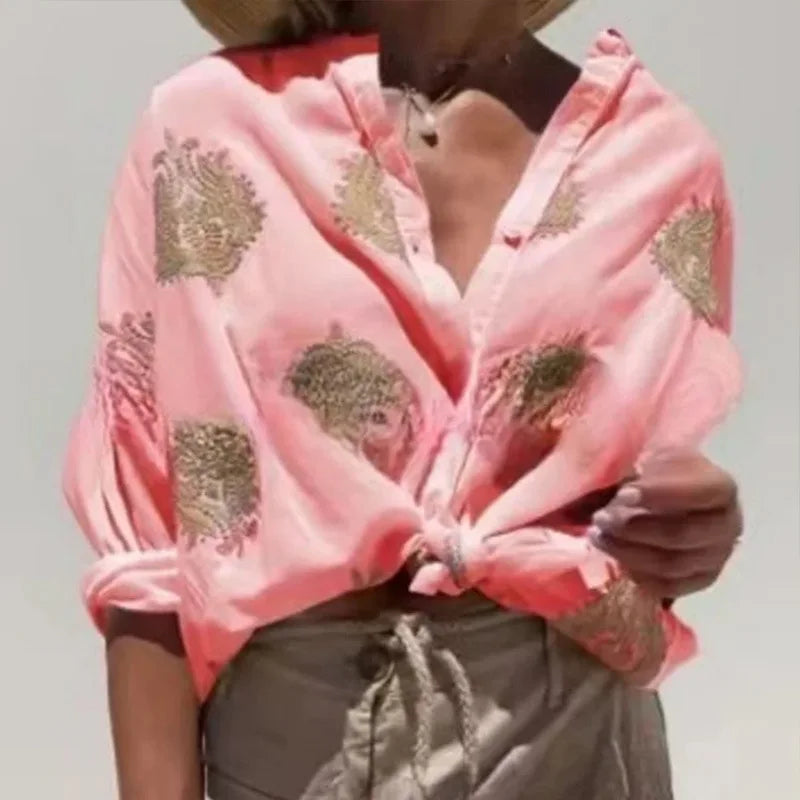 Vrouwelijke Blouse met Bloemenprint Luxe Stof