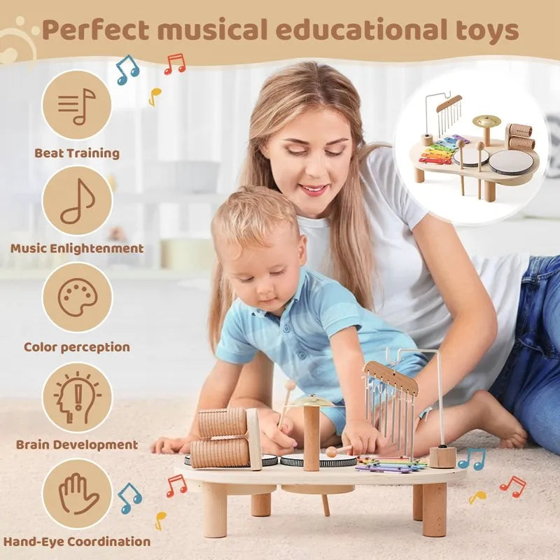 Houten Muziekset Kinderen Met Xylofoon Trommels En Instrumententafel