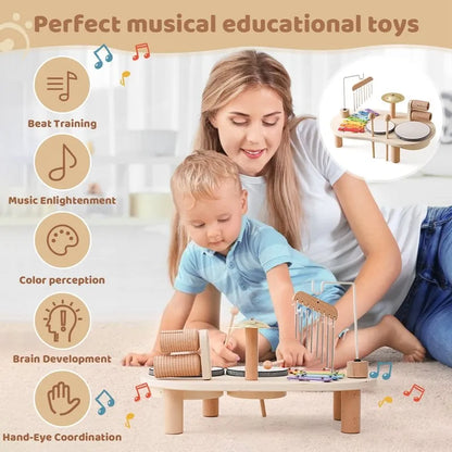 Kinder muziekstation hout kleurrijk muziekspeelgoed peuter instrumentenset educatief sensorisch speelgoed vanaf 3 jaar