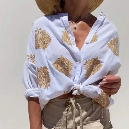 Vrouwelijke Blouse met Bloemenprint Luxe Stof