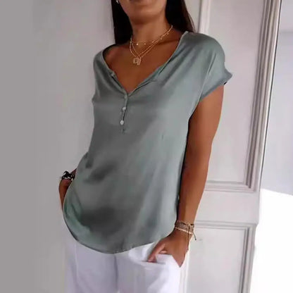 Vrouwelijke Blouse met V-Hals en Korte Mouwen