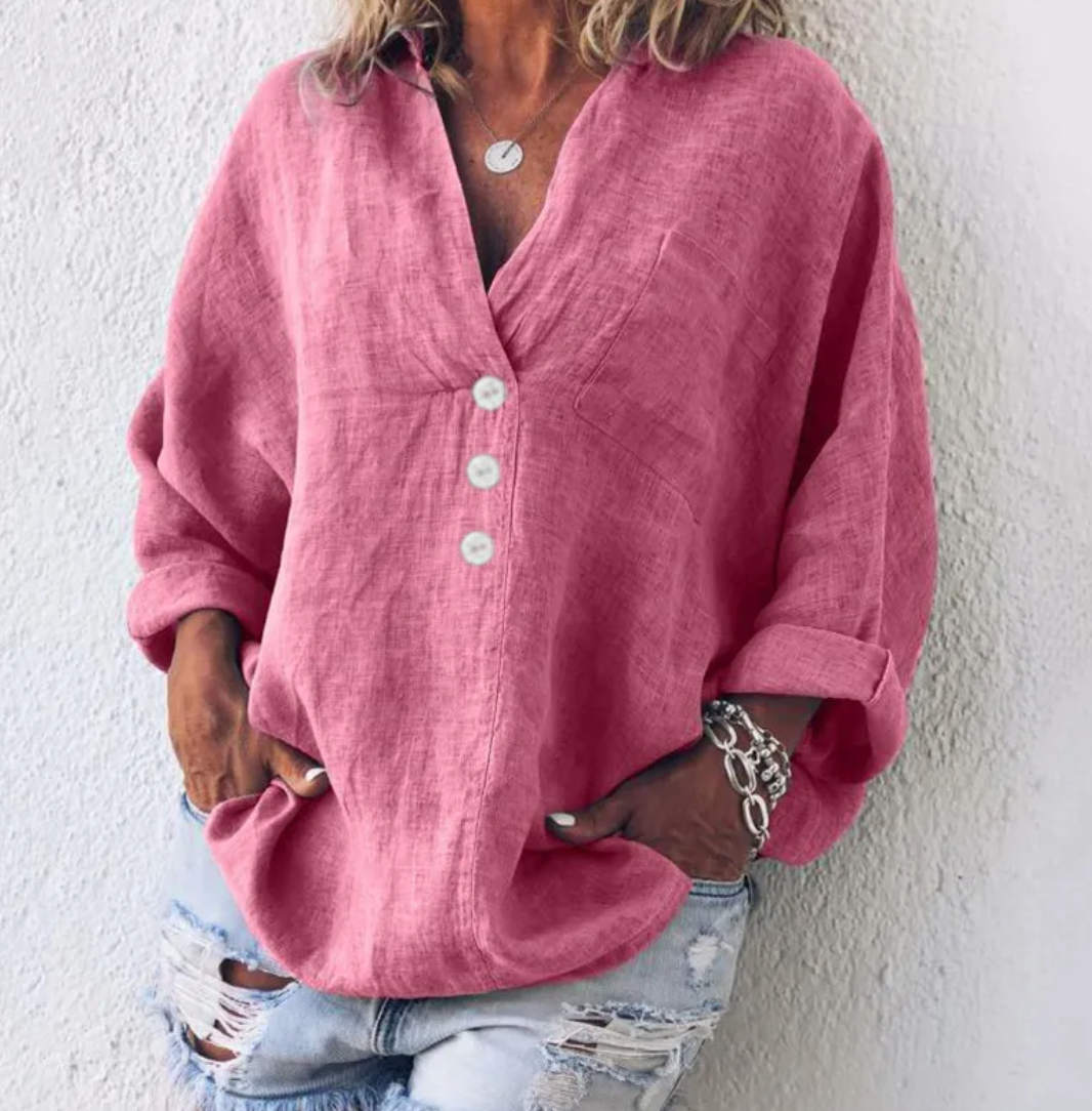 Vrouwelijke Blouse Elegance Essentials met V-hals en Lange Mouwen