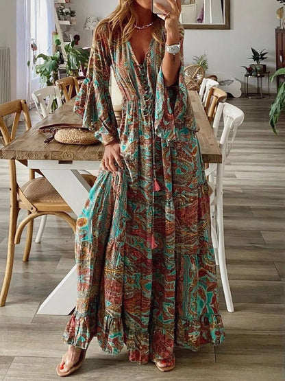 Boho Maxi Jurk Zomer Lange Vloeiende Jurk
