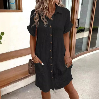 Elegante Zomerjurk met Kraag en Zakken