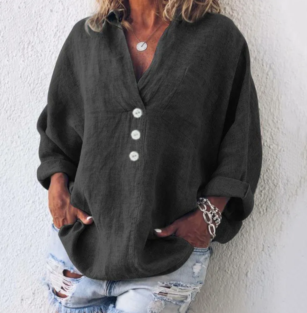 Vrouwelijke Blouse Elegance Essentials met V-hals en Lange Mouwen - StudioMarella