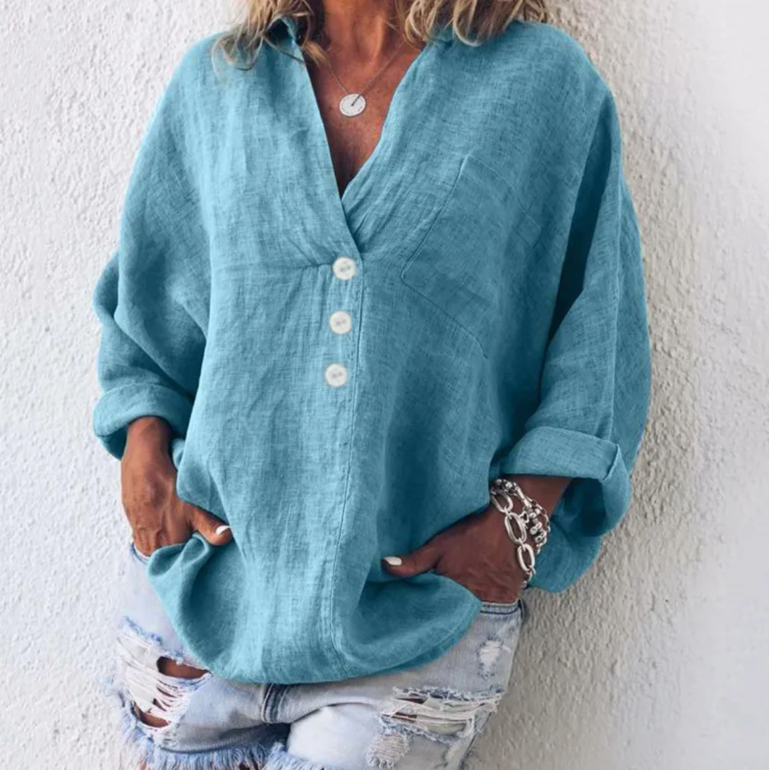 Vrouwelijke Blouse Elegance Essentials met V-hals en Lange Mouwen