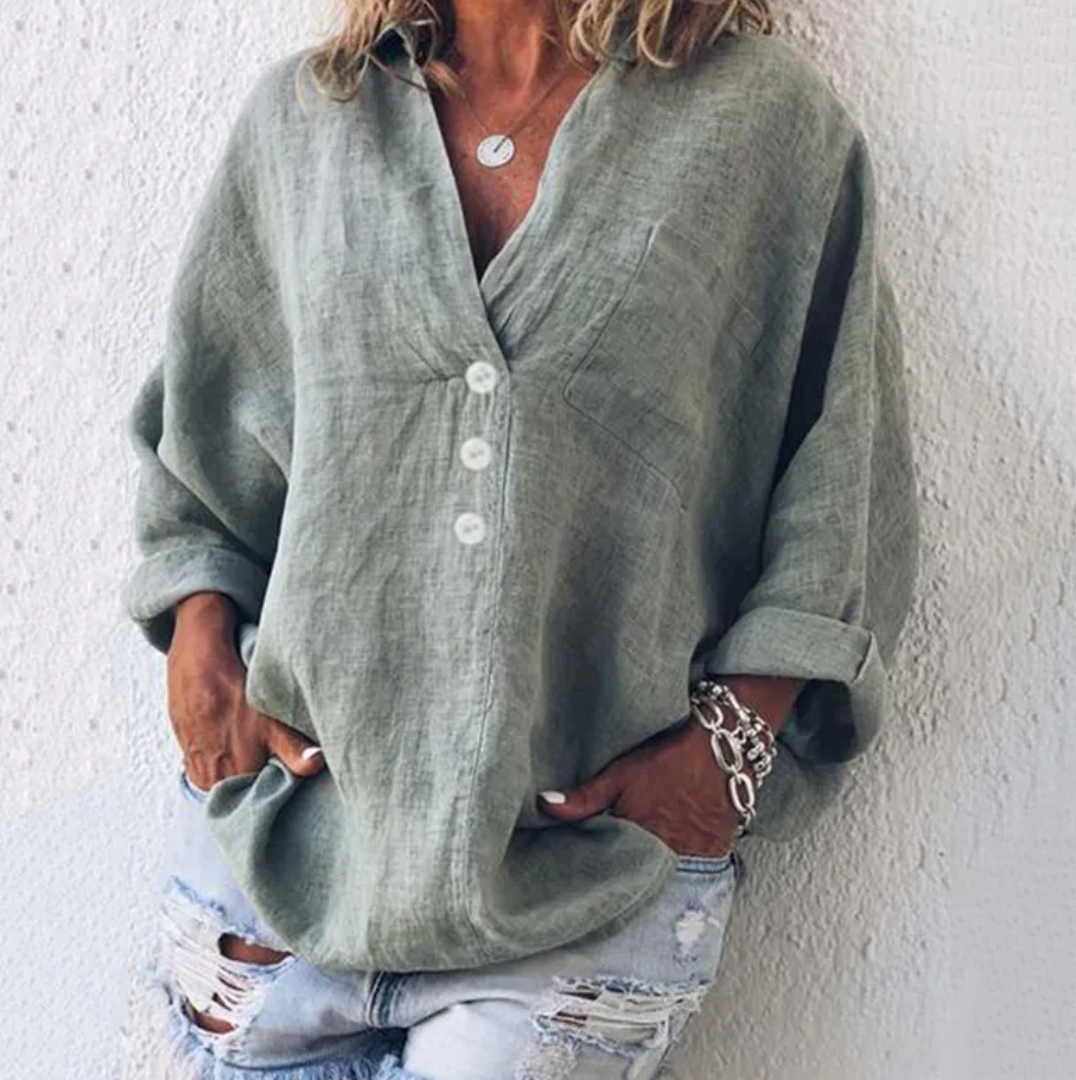 Vrouwelijke Blouse Elegance Essentials met V-hals en Lange Mouwen