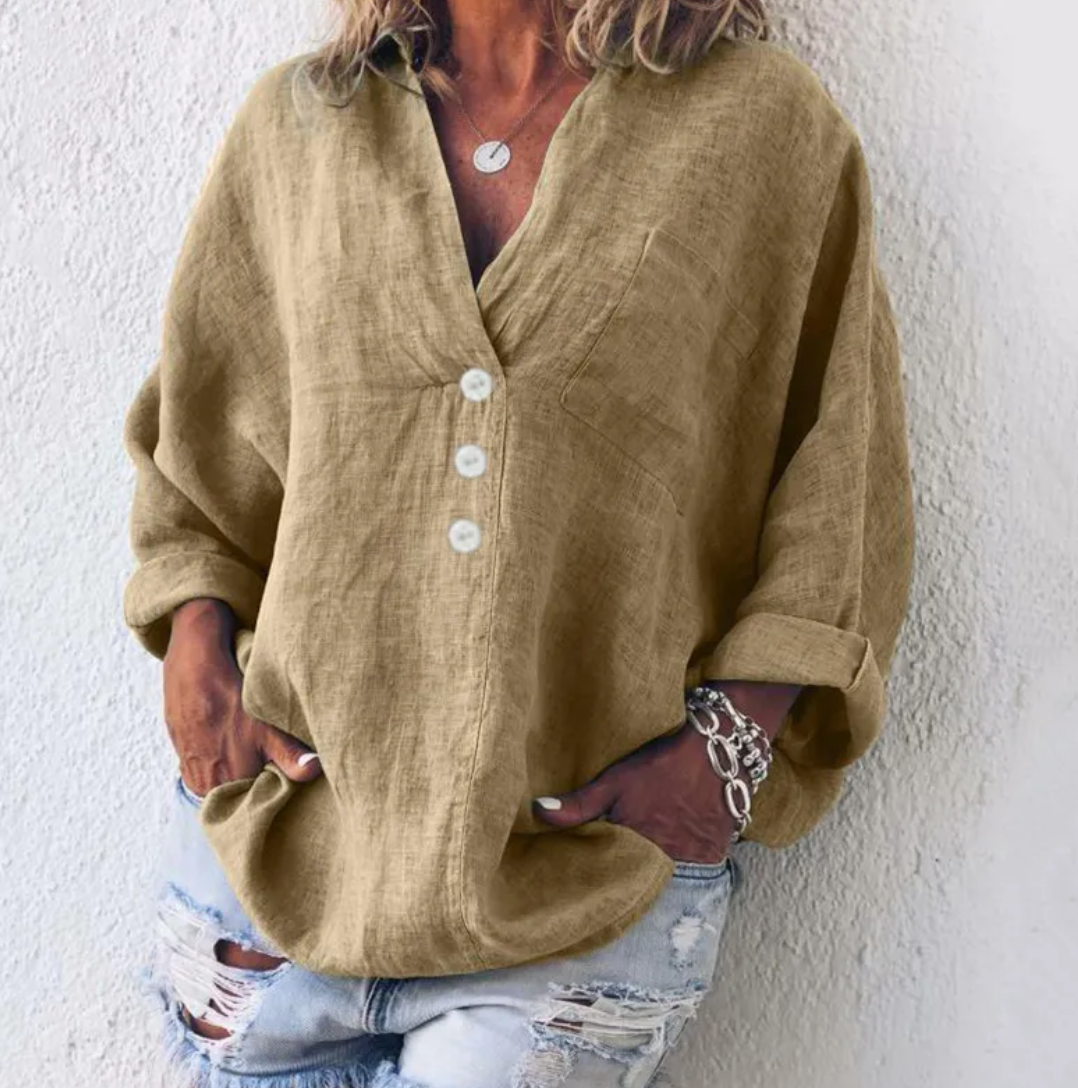 Vrouwelijke Blouse Elegance Essentials met V-hals en Lange Mouwen