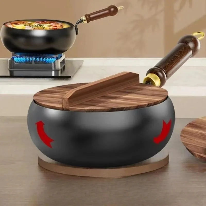 Diepe IJzeren Wokpan met Deksel 24cm 26cm 28cm 30cm Antikleef Inductie Gas Keramisch Elektrisch Roerbakpan Gietijzer Koken