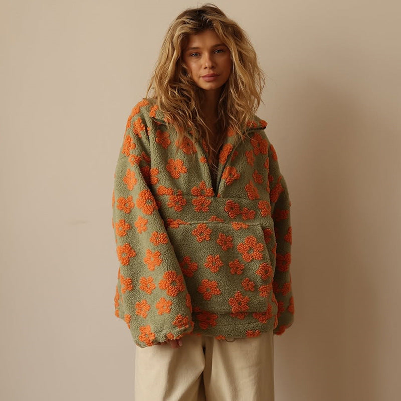 Dames Fleece Trui Bloemenprint Zacht Warm