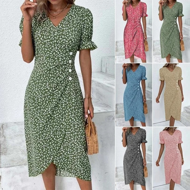 Zomerjurk Bloemenprint Licht Roze Jurk voor Vrouw