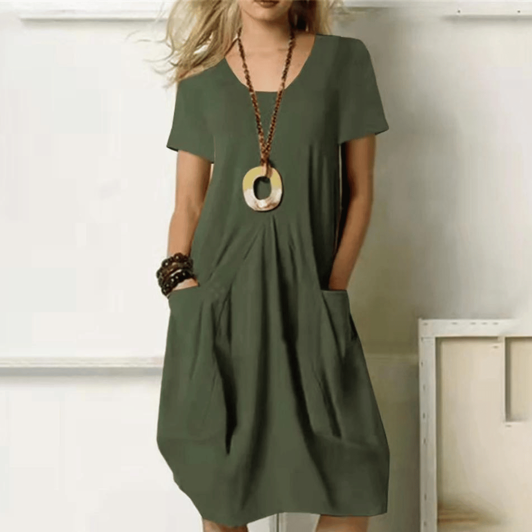 Vrouwelijke Zomerjurk Korte Mouw V-Neck Jurk voor Dame