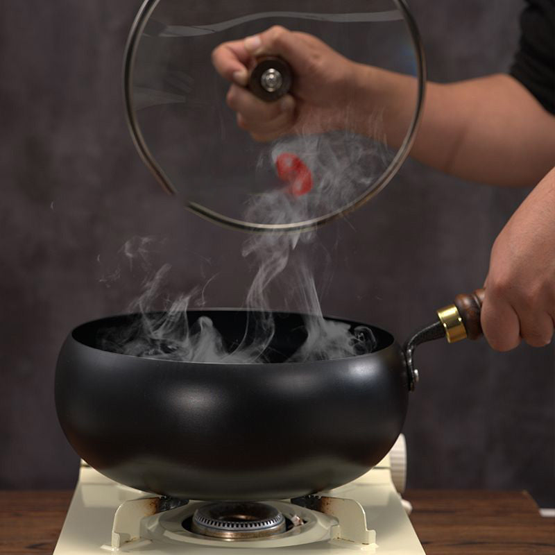 Gietijzeren Wokpan Met Deksel Zwart Oven Geschikt 24cm