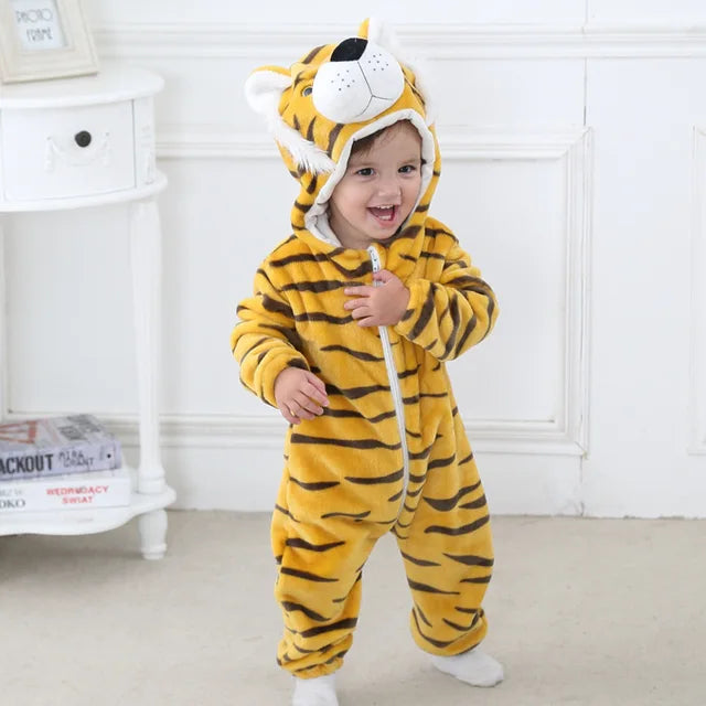 Baby Onesie Dierenpakje Panda Dinosaurus Tijger Muis – Zachte Fleece Jumpsuit Babykleding Romper 0-4 Jaar