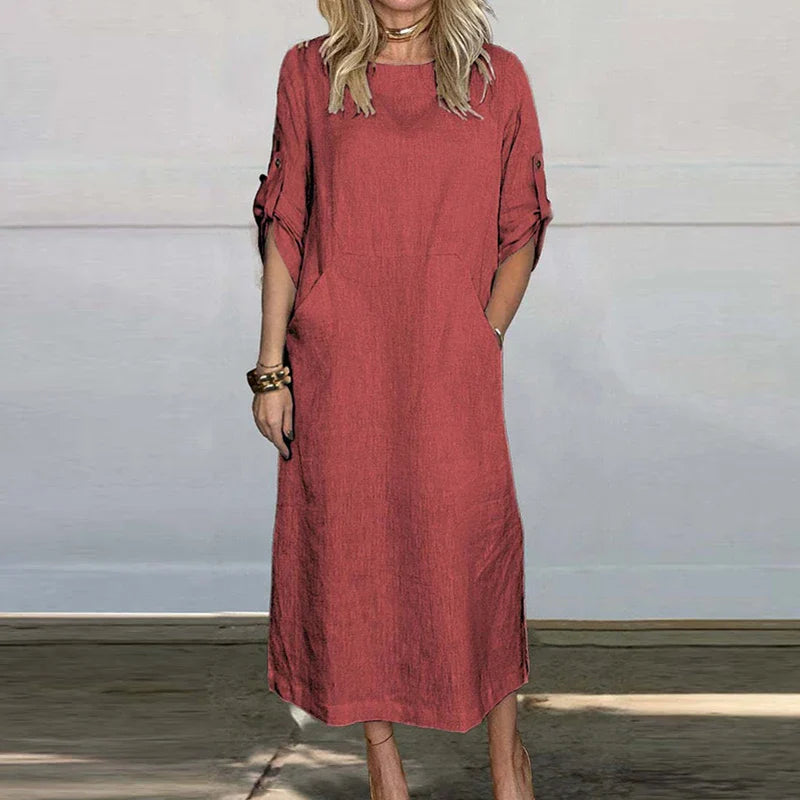 Zomerjurk Vrouw Losse Vorm Comfy Katoen Jurk