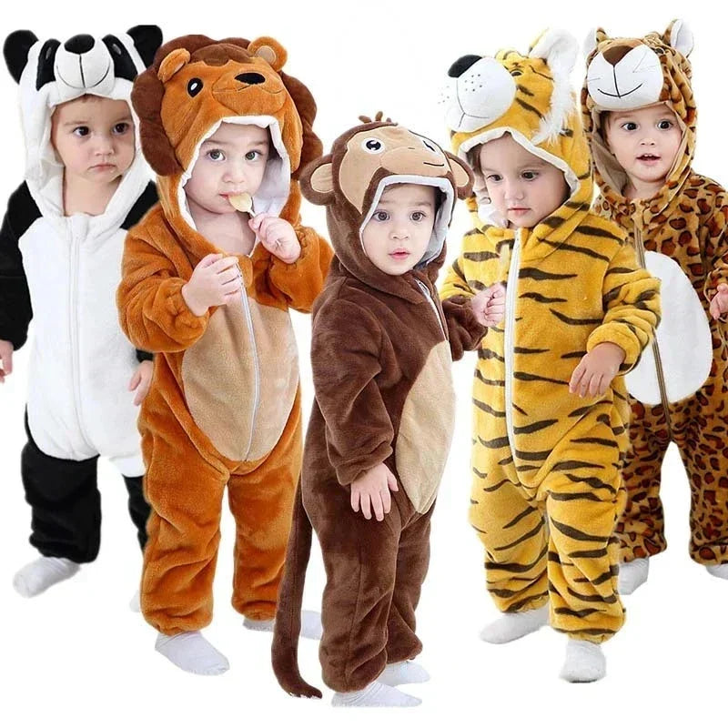 Baby Onesie Dierenpakje Panda Dinosaurus Tijger Muis – Zachte Fleece Jumpsuit Babykleding Romper 0-4 Jaar