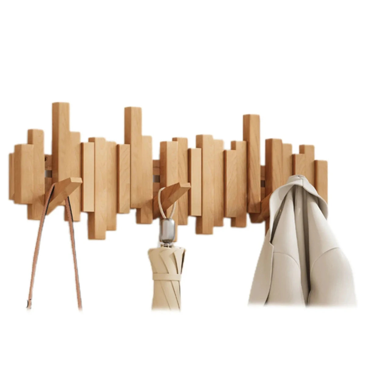 Houten Wandkapstok 60cm met 5 Haken Walnoot of Beuken - Minimalistisch Design voor Hal en Gang - Ruimtebesparend Natuurhout Jassenhaken voor Jassen Tassen Hoeden - Scandinavische Wandmontage Kapstok