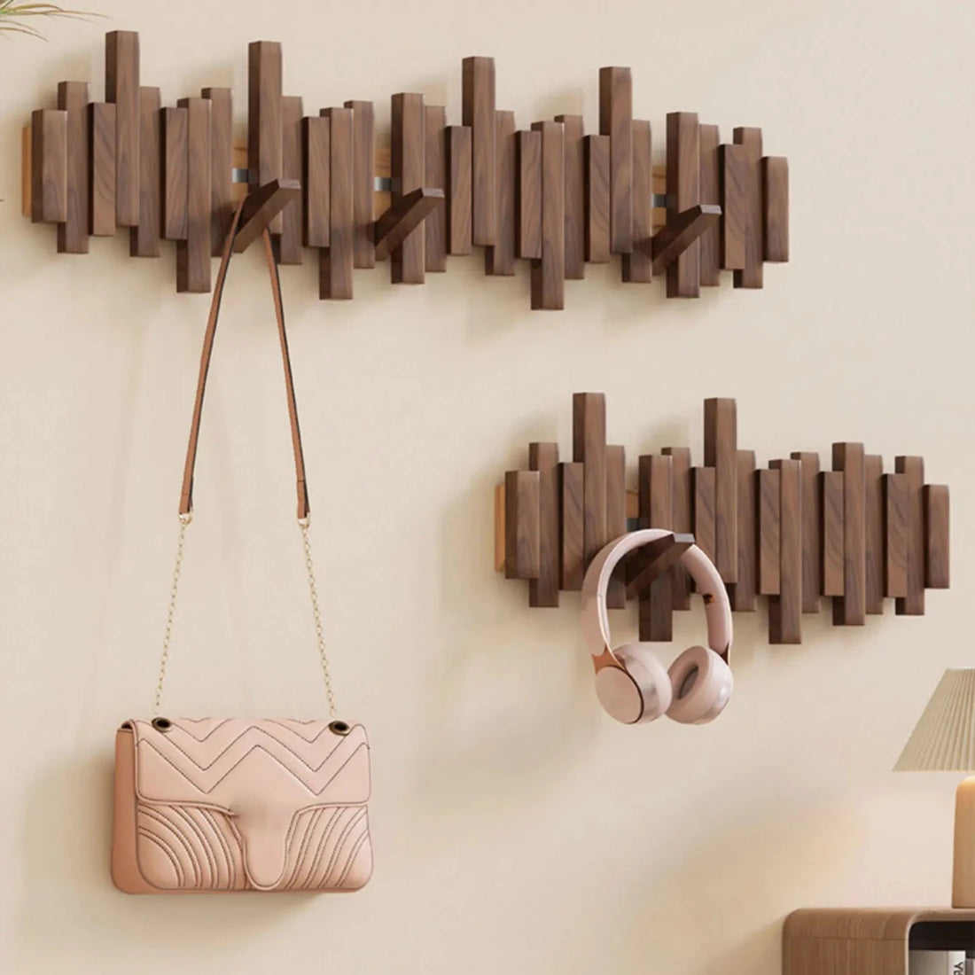 Houten Wandkapstok 60cm met 5 Haken Walnoot of Beuken - Minimalistisch Design voor Hal en Gang - Ruimtebesparend Natuurhout Jassenhaken voor Jassen Tassen Hoeden - Scandinavische Wandmontage Kapstok