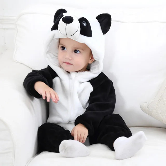 Baby onesie panda katoen polyester zwart wit baby pyjama dierenpak met capuchon uniseks huispak peuter