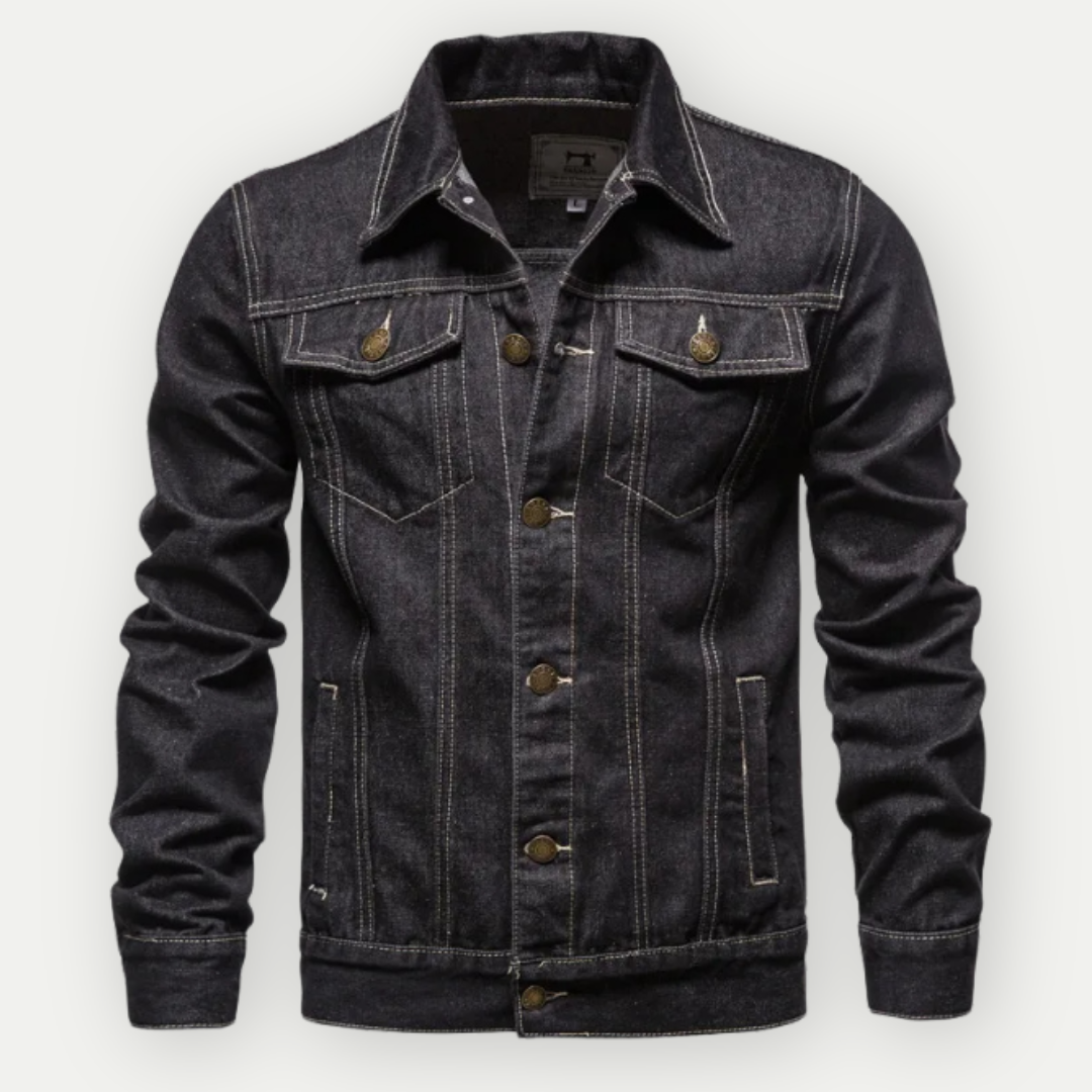 Mannen Denim Jas Klassiek Blauw Leer - StudioMarella