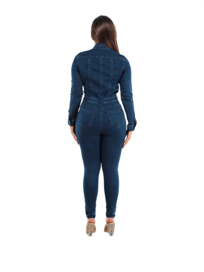 Donkergrijze Jumpsuit van Jeans met Ceintuur voor Vrouw