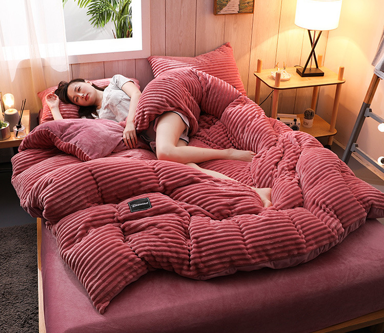 Fleece Dekbedovertrek Hoogwaardig Fleece Groen Ribpatroon Bed Slaapkamer Winter Warm Dekbedovertrekset Zacht Beddengoed