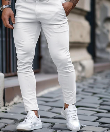 Mannen Skinny Jeans Wit Broek Slim Fit