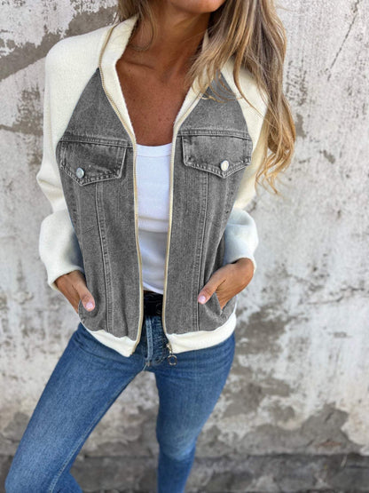 Dames Fleecejas Blauw Trendy Mouwjas voor Outdoor
