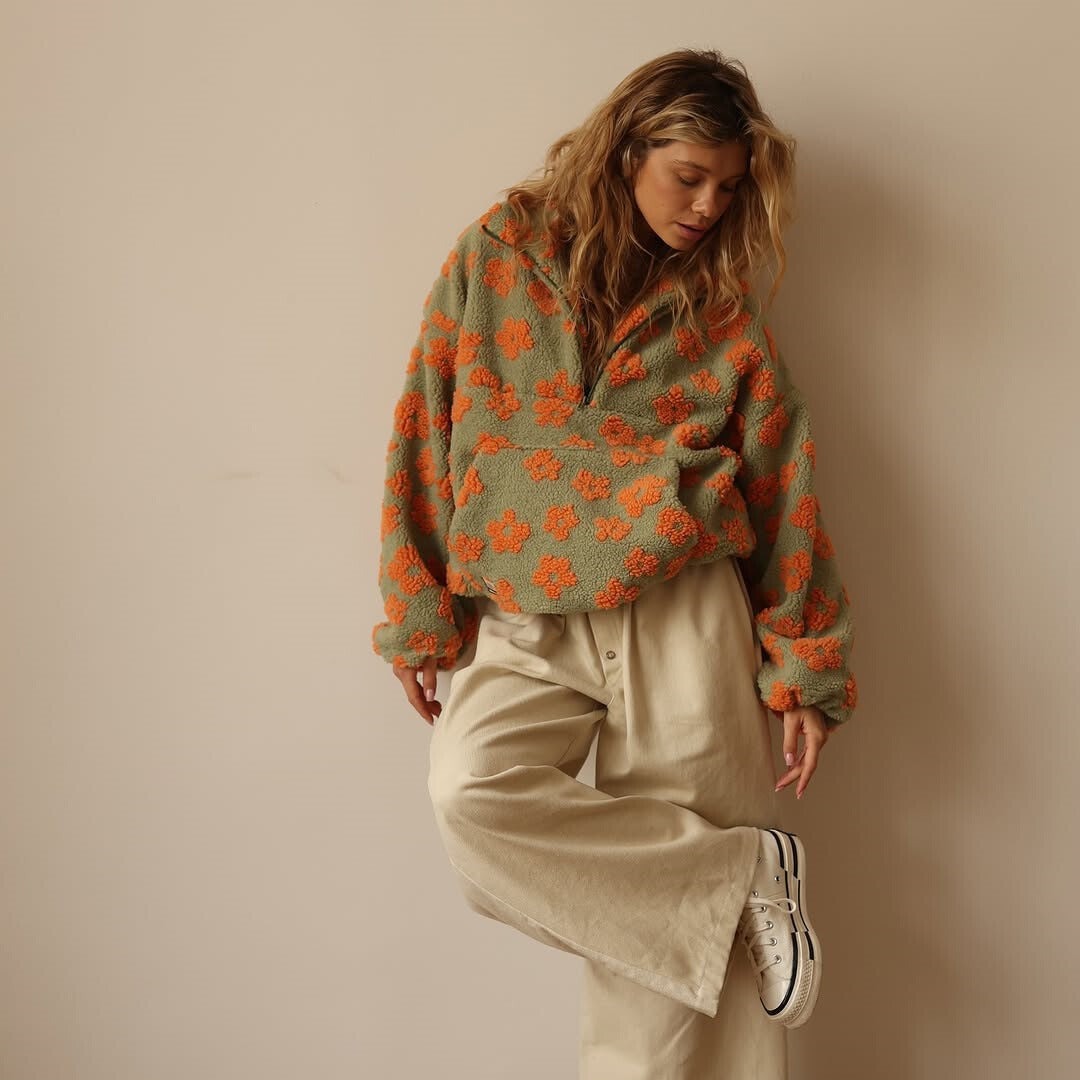 Dames Fleece Trui Bloemenprint Zacht Warm