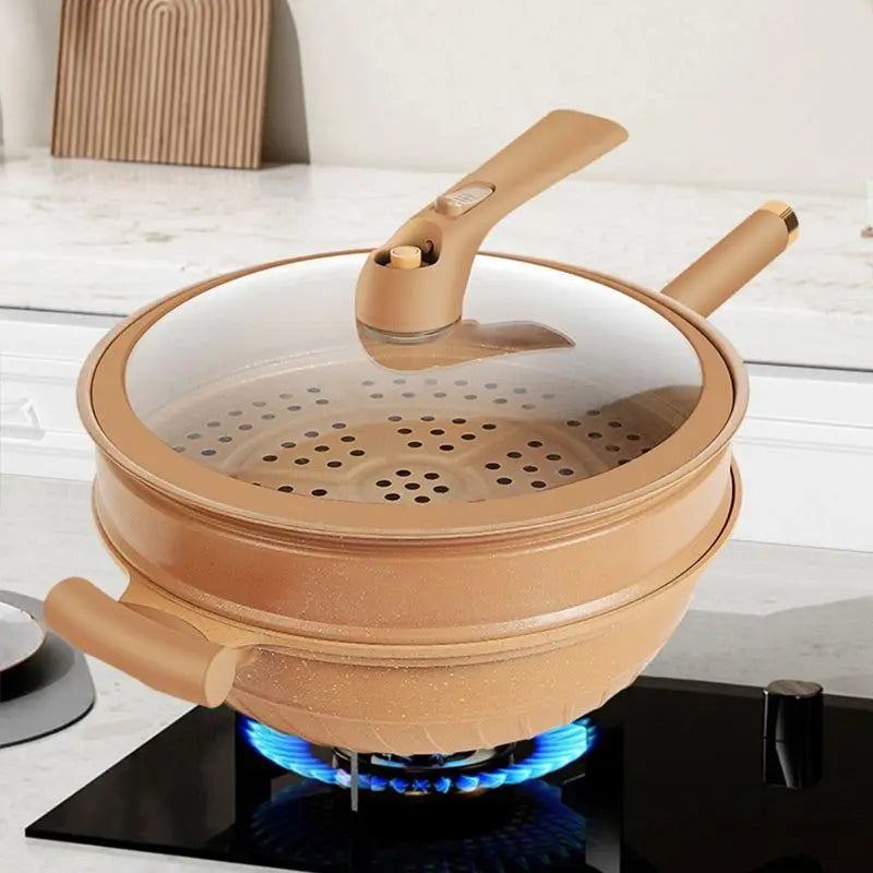 Wokpan Met Stoommand Antiaanbak Inductie Gas Multifunctioneel 30cm