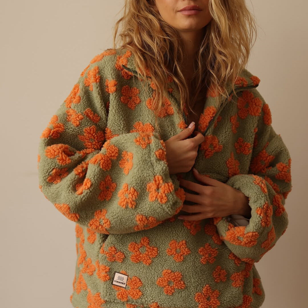 Dames Fleece Trui Bloemenprint Zacht Warm