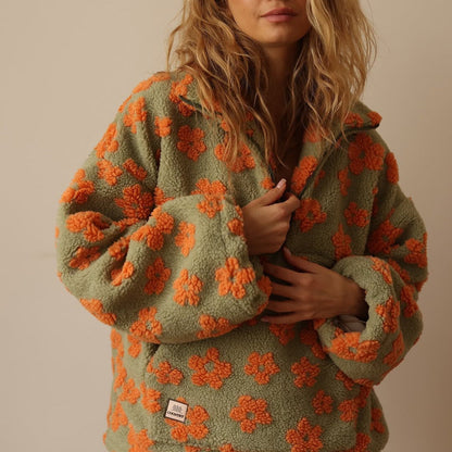 Dames Fleece Trui Bloemenprint Zacht Warm