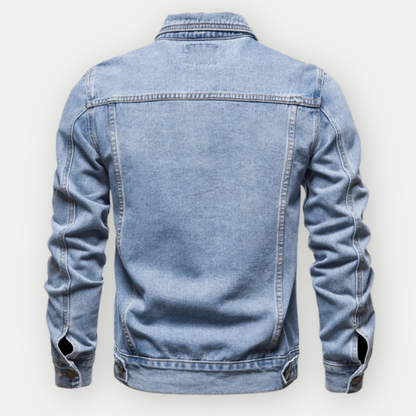 Mannen Denim Jas Klassiek Blauw Leer