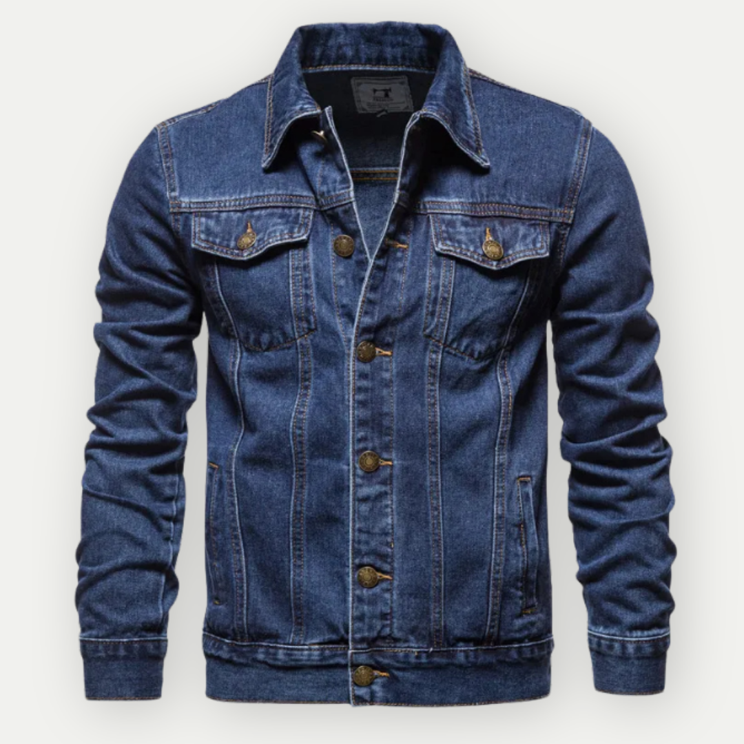 Mannen Denim Jas Klassiek Blauw Leer