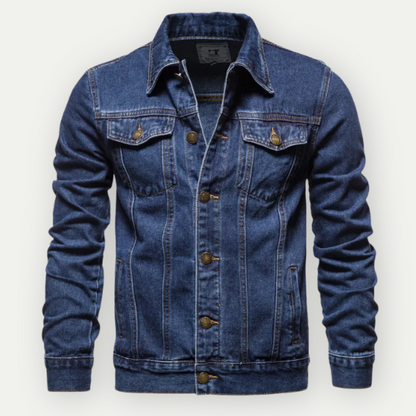 Mannen Denim Jas Klassiek Blauw Leer