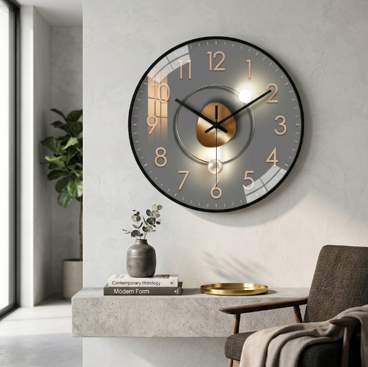 Wandklok Stil Quartz 20cm Kunststof Glas Metalen Wijzers Analoog Slaapkamer Woonkamer Kantoor Werkkamer Geen Tik-Tak Geluid AA Batterij