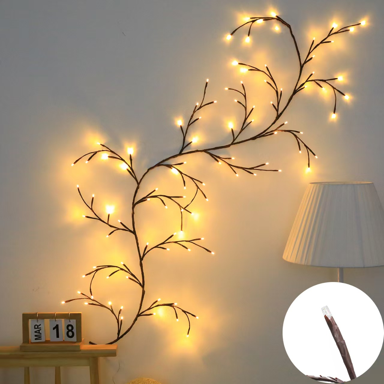 LED IJsbloesem Decoratieve Lichtsnoer 160cm 18 Takken 72 LED Warm Wit Roze Blauw voor Woonkamer Slaapkamer Raam Muur Feestdecoratie USB Kunstbloemen Lichtketting Romantische Verlichting Interieur Aankleding