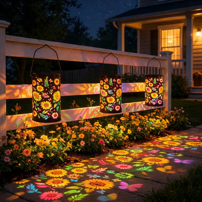 Decoratieve Tuinlantaarn op Zonne-energie met Bloemenpatroon voor Terras en Tuin | Warm & Gekleurd Licht | Sfeerverlichting voor Tuinpad en Balkon