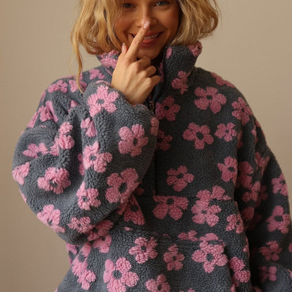 Dames Fleece Trui Bloemenprint Zacht Warm