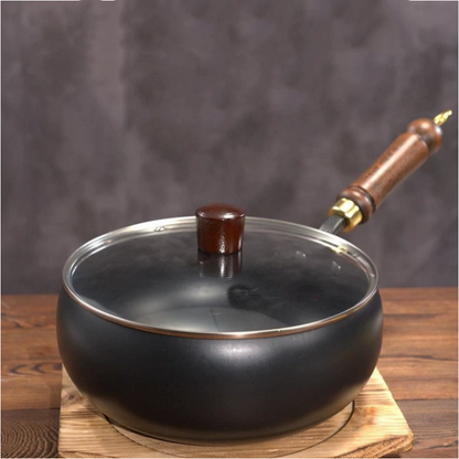 Gietijzeren Wokpan Met Deksel Zwart Oven Geschikt 24cm