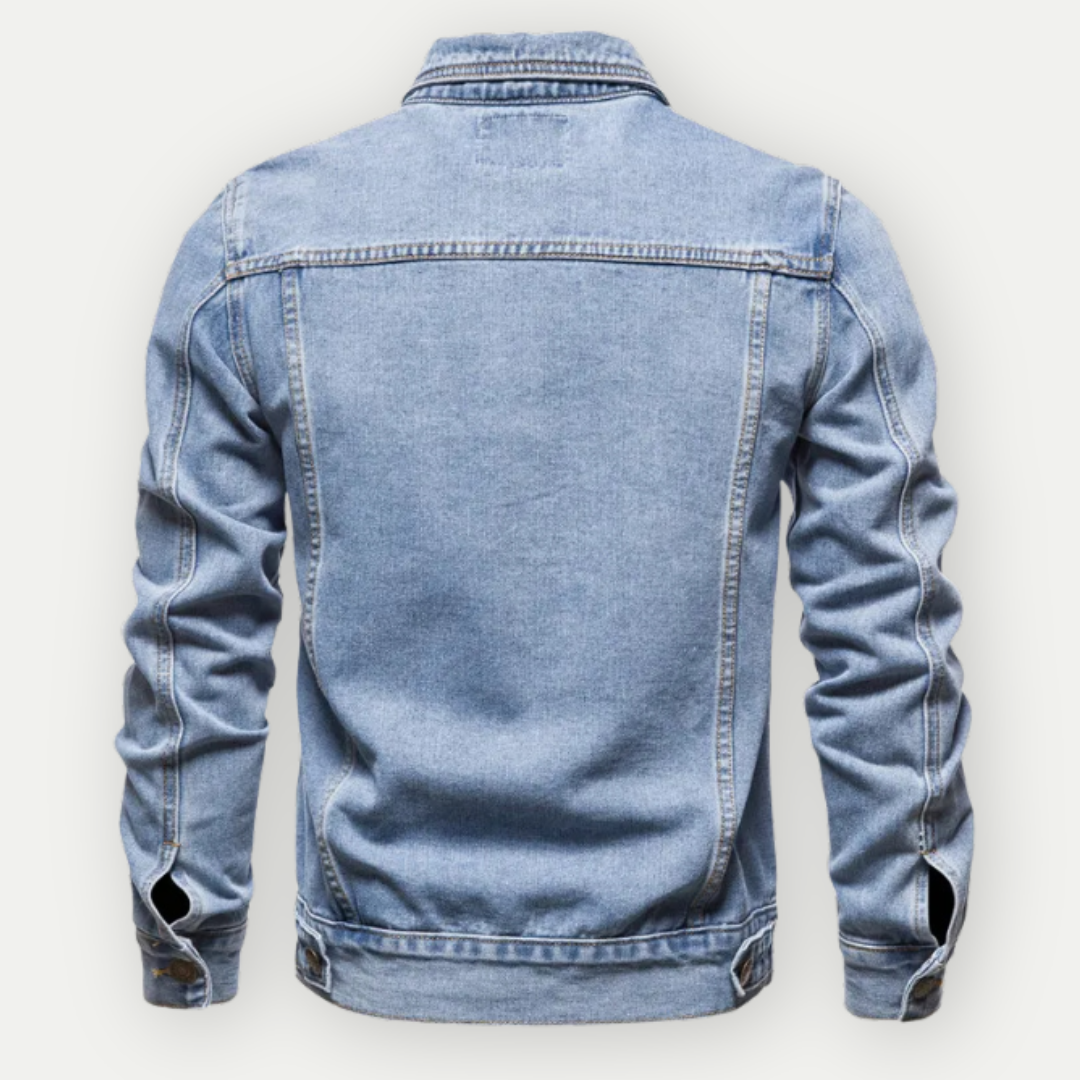 Mannen Denim Jas Klassiek Blauw Leer