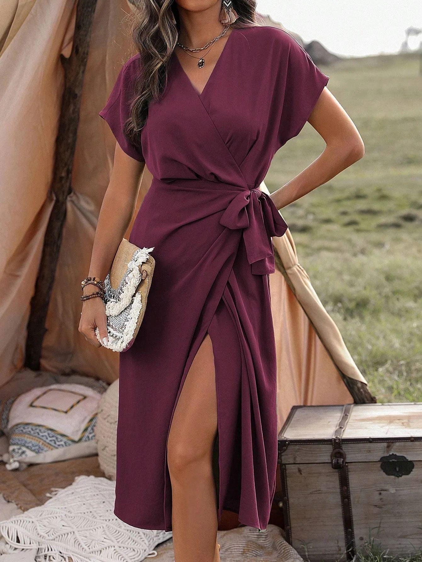 Elegante Jurk met Ruches en Verfijnde Details voor Vrouw